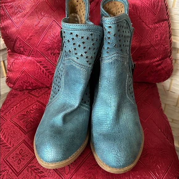 Teal Perforated Ankle Boots - Picture 5 of 5